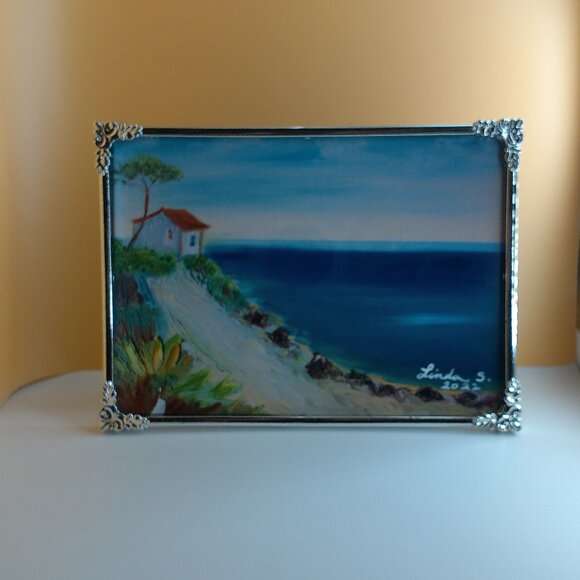 Cliff-side Red House, 5x7 Art print within a new silver color metal Frame - Picture 5 of 6